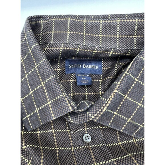Scott Barber Dress Shirt Mens XL Brown Color Check Plaid Cotton Woven - Picture 2 of 5